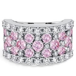 Italo Bezel Setting Round Cut White & Pink Sapphire Wedding Band For Women