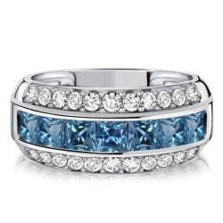 Italo Triple Row Princess Cut Blue Topaz Wedding Band For Women