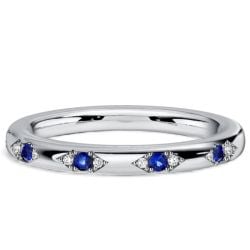Italo Three Stone White & Blue Sapphire Half Eterntiy Wedding Band For Women