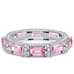 Italo Tension Emerald Cut Pink Sapphire Unique Wedding Band For Women