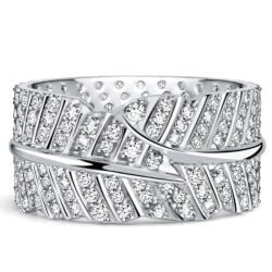 Italo Micro Pave Leaf Design White Sapphire Eternity Wedding Band For Women