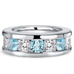 Italo Channel Set 3.5 MM Cushion Cut Aquamarine Wedding Band For Women