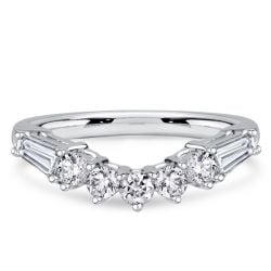 Italo Baguette & Round Cut Chevron Wedding Band For Women Matching Wedding Bands