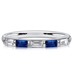 Italo Bar Setting Baguette Cut Blue & White Sapphire Half Eternity Band For Women