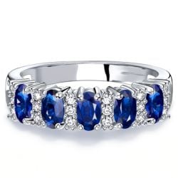 Italo Five Stone Blue Sapphire Oval Cut Half Eternity Band For Women