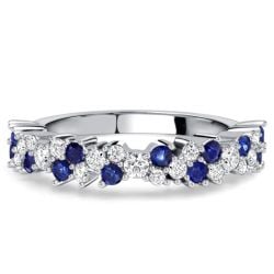 Italo Floral Blue & White Sapphire Half Eternity Band For Women Waterfall Ring