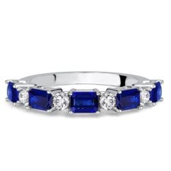 Italo Emerald & Round Blue & White Sapphire Half Eternity Band For Women