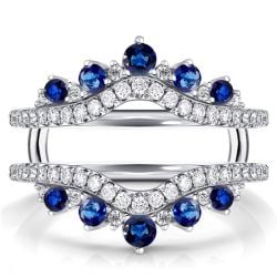 Italo Crown Blue & White Sapphire Ring Guard Enhancer Wedding Band For Women