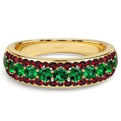 Italo Triple Row Garnet & Emerald Sapphire Half Eternity Band For Women