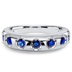 Italo Pear Shaped Blue Sapphire Round Cut Half Eternity Band For Women