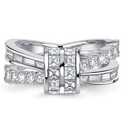Italo Channel Set Asscher & Emerald Cut Cross Wedding Band For Women