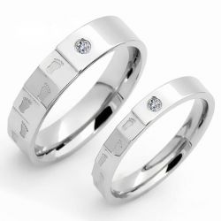 Italo Footprint Polished Titanium Steel Couple Rings