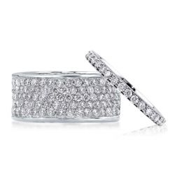 Italo Round Cut Multi Row Couple Wedding Rings