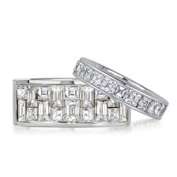 White Sapphire Asscher Cut Couple Rings Couple Wedding Rings