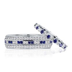 Italo Round Cut White & Blue Sapphire Couple Wedding Rings