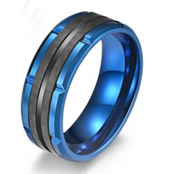 Two Tone Carbon Fiber Stainless Steel Men's Wedding Band