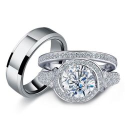His And Hers Trio Wedding Ring Sets