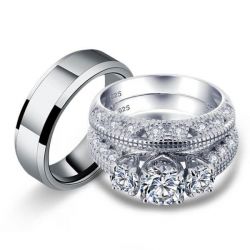 Three Stone Trio Wedding Set