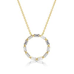 Golden Emerald Cut Circle Pendant Necklace