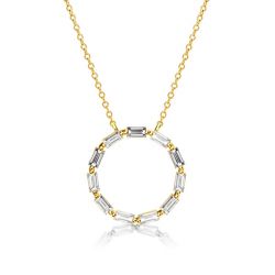 Golden Emerald Cut Circle Pendant Necklace