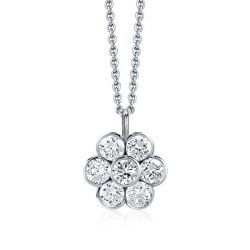 Flower Shaped Bezel Created White Sapphire Pendant Necklace