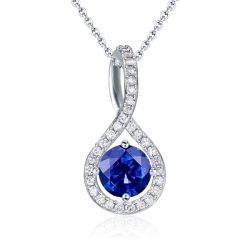 Blue Round Pave Twist Pendant Necklace