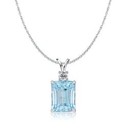 Italo Classic Emerald Cut Aquamarine Pendant Necklace 