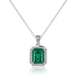 Italo Halo Emerald Cut Emerald Color Pendant Necklace
