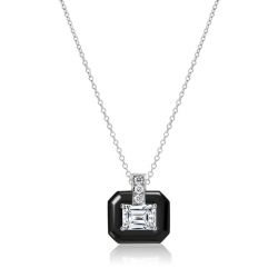 Italo Two Tone Emerald Cut White Sapphire Pendant Necklace