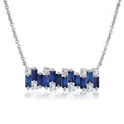 Italo Baguette Blue Sapphire Bar Necklace For Women