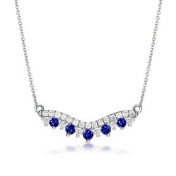Chevron White & Blue Sapphire Bar Necklace For Women