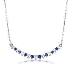 Alternating White & Blue Sapphire Bar Necklace For Women