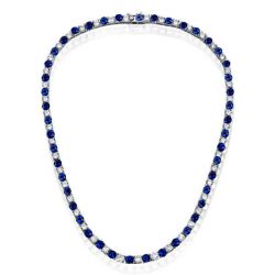 Alternating Blue & White Sapphire 4 MM Round Tennis Necklace For Women