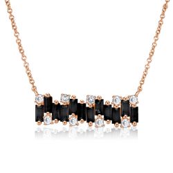 Rose Gold Baguette Black Sapphire Bar Necklace For Women