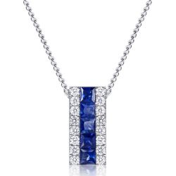 Italo Blue Asscher Cut Rectangular Pendant Necklace For Women