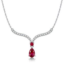 Italo Ruby V-shaped Pear Cut Pendant Necklace For Women