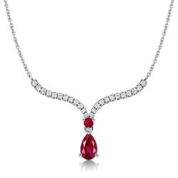 Italo Ruby V-shaped Pear Cut Pendant Necklace For Women