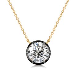 Italo White Sapphire Solitaire Pendant Necklace Bezel Necklace