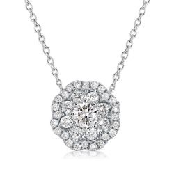 Italo Halo Round Cut Foral Pendant Necklace