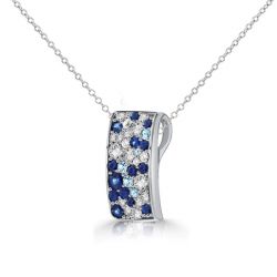 Italo Blue Sapphire Pave Setting Pendant Necklace In Silver