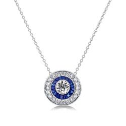 Italo Blue Sapphire Vintage Necklace Halo Pendant Necklace