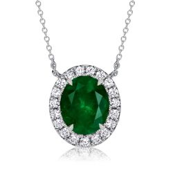 Italo Oval Green Emerald Necklace Halo Necklace For Women