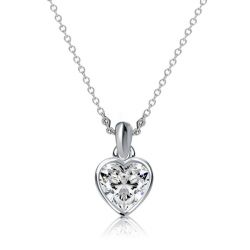 Italo Bezel Setting Heart Pendant Necklace In Sterling Silver