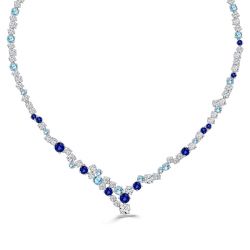 Italo Blue Sapphire Necklace Tennis Necklace In Sterling Silver