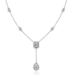 Italo Pear & Emerald Cut Twin Tie Necklace Halo Necklace