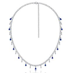 Italo Pear Cut Blue Sapphire Dangles Necklace In 925 Silver