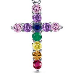 Italo Multi Color Cross Necklace Cross Pendant In 925 Silver