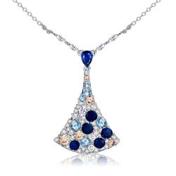 Blue Sapphire Fan Pendant In 925 Silver Aquamarine Necklace 