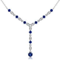 Italo Milgrain Blue Sapphire Y Necklace In Sterling Silver