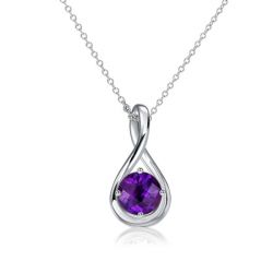 Italo Amethyst Round Cut Drop Pendant Necklace For Women